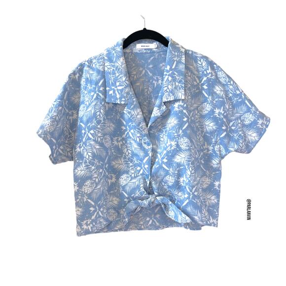 Mod Ref Babylon Cropped Top Size M Tropical Hawaiian Baby Blue - Picture 2 of 5